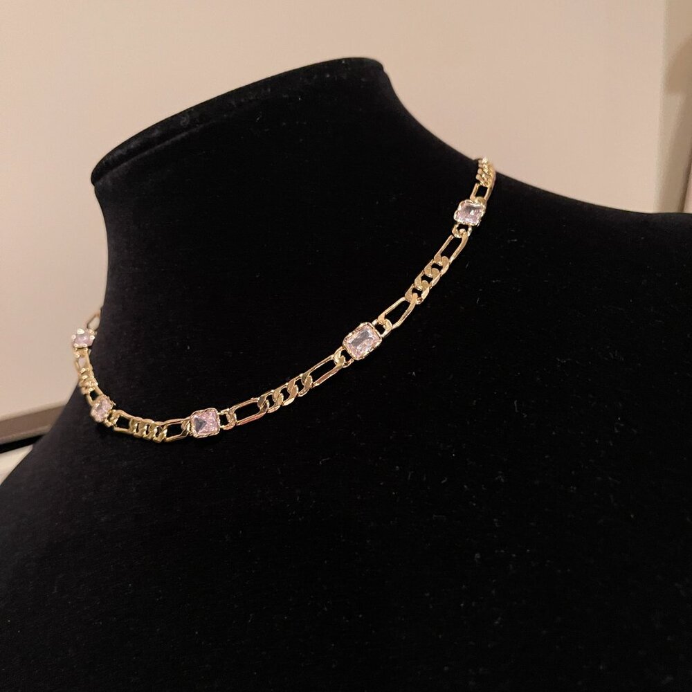 NWOT Chunky Thick Chain Clasp Necklace with stones - Picture 2 of 7